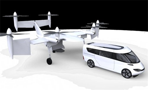 Concept render of a modular flying car with a detachable vehicle pod, highlighting how solid-state batteries can enable versatile, long-range urban air mobility.