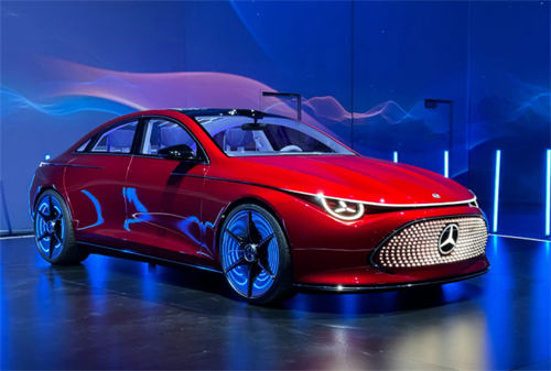 A red Mercedes-Benz concept car showcasing its Drive Pilot autonomous driving technology, representing traditional luxury brands' approach to ADAS.