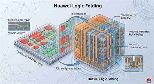 Huawei Logic Folding 3D chip architecture comparison diagram