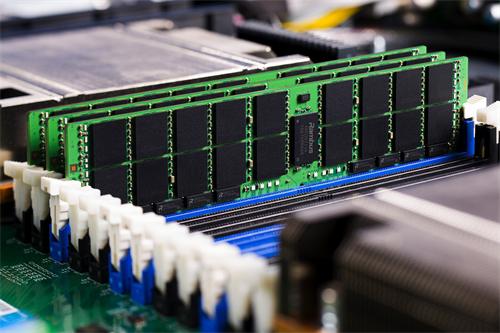 Server DDR memory modules plugged into motherboard slots