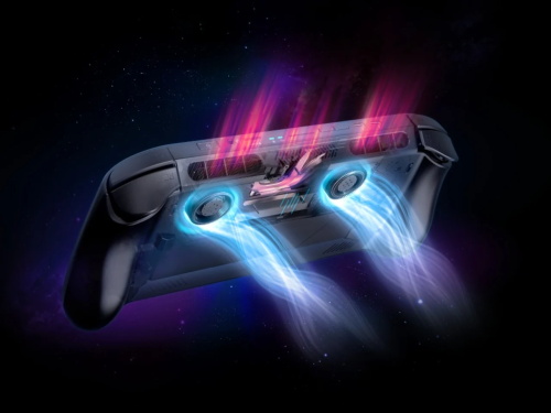 Render illustration of portable game console internal cooling airflow system
